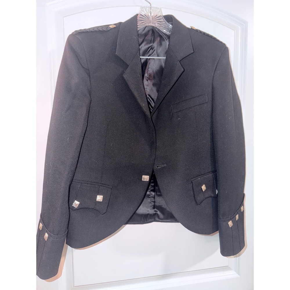 Mens Black 36S Wool Argyll Kilt Jacket Scottish Rite‎ Formal Highland Blazer